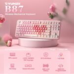 YUNZII B87 Wireless Mechanical Keyboard,QMK/VIA Programmable,TKL Layout 87 Keys,BT/2.4G/USB-C,Hot Swap Gasket Mount RGB Backlit Gaming with Wrist Rest for Win/Mac (Pink, Milk V2) - Image 3