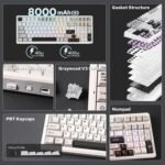 EPOMAKER x Aula F99 Wireless Mechanical Keyboard, Hot Swappable Gasket Custom Gaming Keyboard with Five-Layer Padding, BT/2.4GHz/USB-C, 8000mAh Battery (White Grey, Graywood V3 Switch) - Image 3