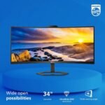 Philips 34E1C5600HE 34" UltraWide QHD 21:9 Monitor with Built-in Windows Hello Webcam & Noise Canceling Mic, USB-C Docking, Stereo Speakers, 100Hz, 4-Year Advance Replacement,Black - Image 3