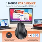 MEETION Ergonomic Mouse, Wireless Vertical Mouse RGB Backlit Rechargeable Mice for Bluetooth(5.2 + 3.0) & USB-A with USB-C Adapter 4 Adjustable DPI for Mac/Windows/Andriod/PC/Tablet/iPad Black - Image 4