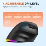 MEETION Ergonomic Mouse, Wireless Vertical Mouse RGB Backlit Rechargeable Mice for Bluetooth(5.2 + 3.0) & USB-A with USB-C Adapter 4 Adjustable DPI for Mac/Windows/Andriod/PC/Tablet/iPad Black - Image 5