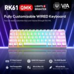 RK ROYAL KLUDGE RK61 Wired 60% Mechanical Gaming Keyboard Programmable QMK/VIA RGB Backlit 61 Keys Ultra-Compact Hot Swappable Blue Switch White - Image 3