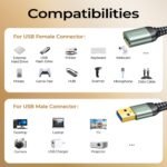 AINOPE USB Extension Cable 10FT,USB Extender,USB 3.0 Extension Cable, Male to Female Cord High Data Transfer Compatible with Webcam,USBKeyboard,Flash Drive,Hard Drive,Printer,Grey - Image 6