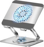 360° Rotating Adjustable Laptop Stand with Cooling Fan, Foldable Dual-Bar Support Height Tilt Angle Cooling Laptop Stand for Desk Pad Laptop Riser Heat Dissipation Stand Fit 10-17.3" Device - Image 2