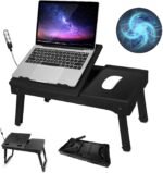 Foldable Laptop Table with Cooling Fan, LED Light, 4 x USB Ports, Mouse Pad & Storage Groove for Laptop Use in Home Office - Image 2