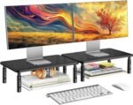 HUANUO Monitor Stand for Desk, Computer Monitor Stand Height Adjustable, Monitor Riser for 2 Monitors, Laptop Stand for Desk, 2 Pack, Black - Image 2