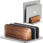 JCZT Vertical Laptop Stand, Walnut Dual Laptop Holder with Adjustable Aluminum Alloy Base Laptop Stand Compatible with All MacBok/Surface/Samsung/HP/Dell/Chrome Book (Silver) - Image 2