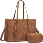 LOVEVOOK Laptop Bag for Women Vintage Leather Work Tote 17.3 inch Large Capacity Computer bag with Clutch Purse for Office, Travel, Casual - Image 2