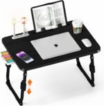 Laptop Desk for Bed Height Adjustable, Lap Bed Table with USB/Storage Drawer/Cup Holder/Tablet Stand/Book Shelf, Foldable Breakfast Tray Portable for Reading Writing, Sofa & Floor, Black - Image 2