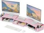 OPNICE Desk Organizers and Accessories, Dual Monitor Stand Riser with Drawer and 2 Pen Holders, Desk Shelf Metal Computer Racks for Office Workspace Organizers, Desktop Organization (Pink Metal) - Image 2