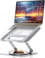 TECKNET Laptop Stand for Desk, 360 Rotating Base, Ergonomic Foldable Computer Stand for Laptop Riser Height Adjustable, Compatible with MacBook Pro, All Laptops 10-17" - Silver - Image 2
