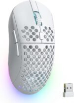TMKB Wireless Gaming Mouse, 24000DPI Optical Sensor, 180Hrs Battery, Lightweight, 6 Programmable Buttons, RGB Strip, 2.4G/BT5.2/USB-C Wired for PC/Mac/Laptop - Matte White - Image 2