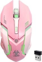 VEGCOO Pink Wireless Gaming Mouse, Silent Click Wireless Mouse with Colorful RGB LED Lights, Rechargeable Computer Mice with Side Buttons and 3 Level DPI, for Laptop and Desktop - Image 2