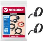 VELCRO Brand Reusable Cable Ties, Practical Tech Gifts for Men, 100 Pack 6 Inch Cable Management Ties for Electronics and Desk Organization, Black - Image 2