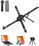 Viozon Portable Laptop Stand for Desk, Foldable Adjustable Computer Riser with Magnetic Phone Holder, Aluminum Laptop Stand for 10–16” Laptops & 4–13” Phones/Tablets (Black) - Image 2