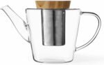 Viva Infusion Borosilicate Glass Tea Pot for Stovetop with Loose Leaf Tea Infuser Mesh - 34 ounce/1 Liter - Modern Teapot Features Bamboo Wood Lid, Tea Maker for Blooming - Image 2