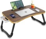 Zapuno Foldable Laptop Bed Table Multi-Function Lap Bed Tray Table with Storage Drawer and Water Bottle Holder, Serving Tray Dining Table with Slot for Eating, Working on Bed/Couch/Sofa - Image 2